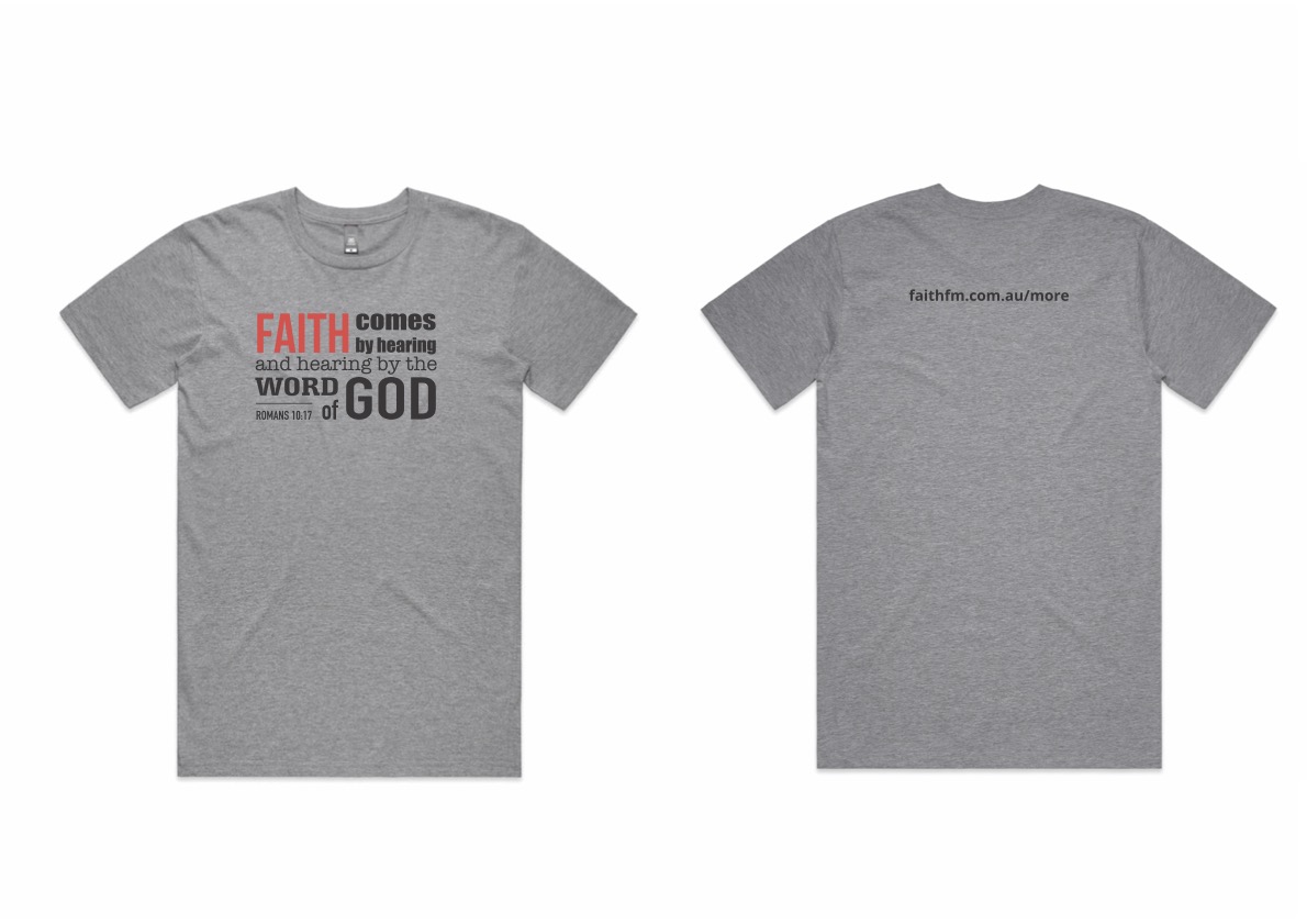 Faith FM T-Shirt (Grey Bible Text)