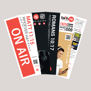 Front and back of three bookmarks.